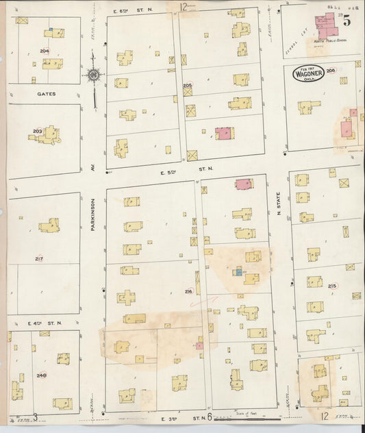Sanborn Fire Insurance Map from Wagoner, Wagoner County, Oklahoma (1932), Sheet #0005 - Historic Sanborn Fire Insurance Map Print, vintage old map wall art, antique decor, genealogy gift, Oklahoma Oklahoma map
