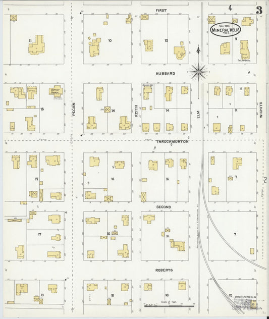 Sanborn Fire Insurance Map from Mineral Wells, Palo Pinto County, Texas (1904), Sheet #0003 - Historic Sanborn Fire Insurance Map Print, vintage old map wall art, antique decor, genealogy gift, Texas Texas map