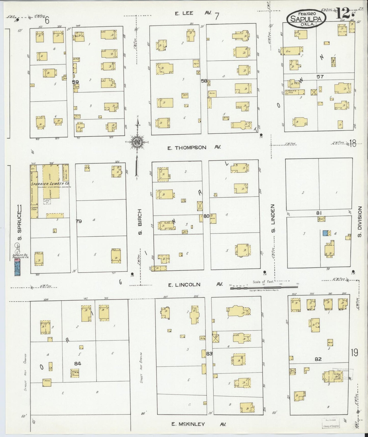 Sanborn Fire Insurance Map from Sapulpa, Creek County, Oklahoma (1920), Sheet #0012 - Complete Map Set gallery image, historic Sanborn map, vintage wall art, Oklahoma Oklahoma