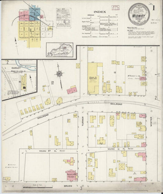 Sanborn Fire Insurance Map from Midway, Woodford County, Kentucky (1915), Sheet #0001 - Complete Map Set gallery image, historic Sanborn map, vintage wall art, Kentucky Kentucky