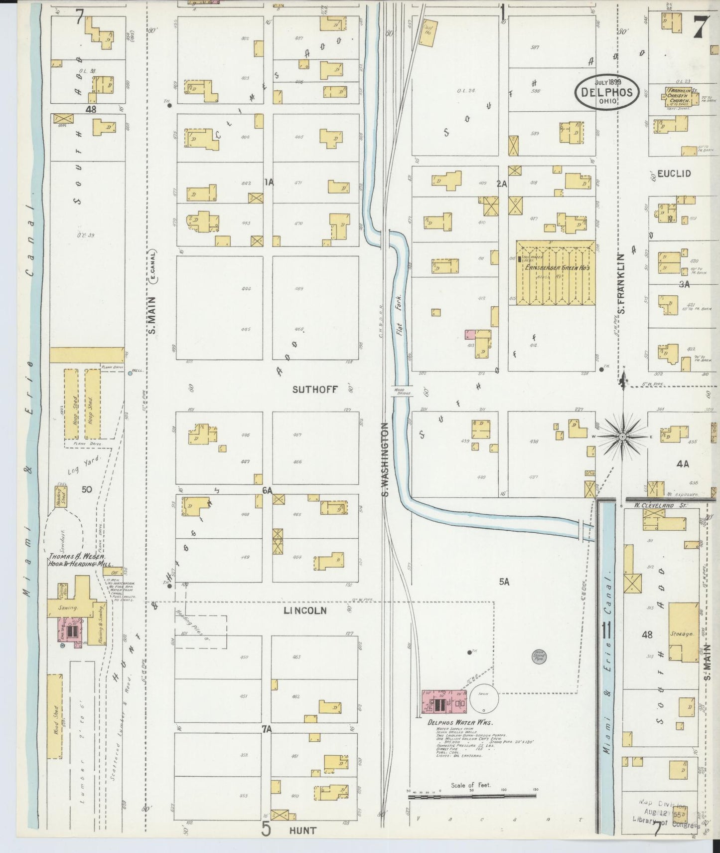 Sanborn Fire Insurance Map from Delphos, Van Wert And Allen Counties, Ohio (1899), Sheet #0007 - Historic Sanborn Fire Insurance Map Print, vintage old map wall art, antique decor, genealogy gift, Ohio Ohio map