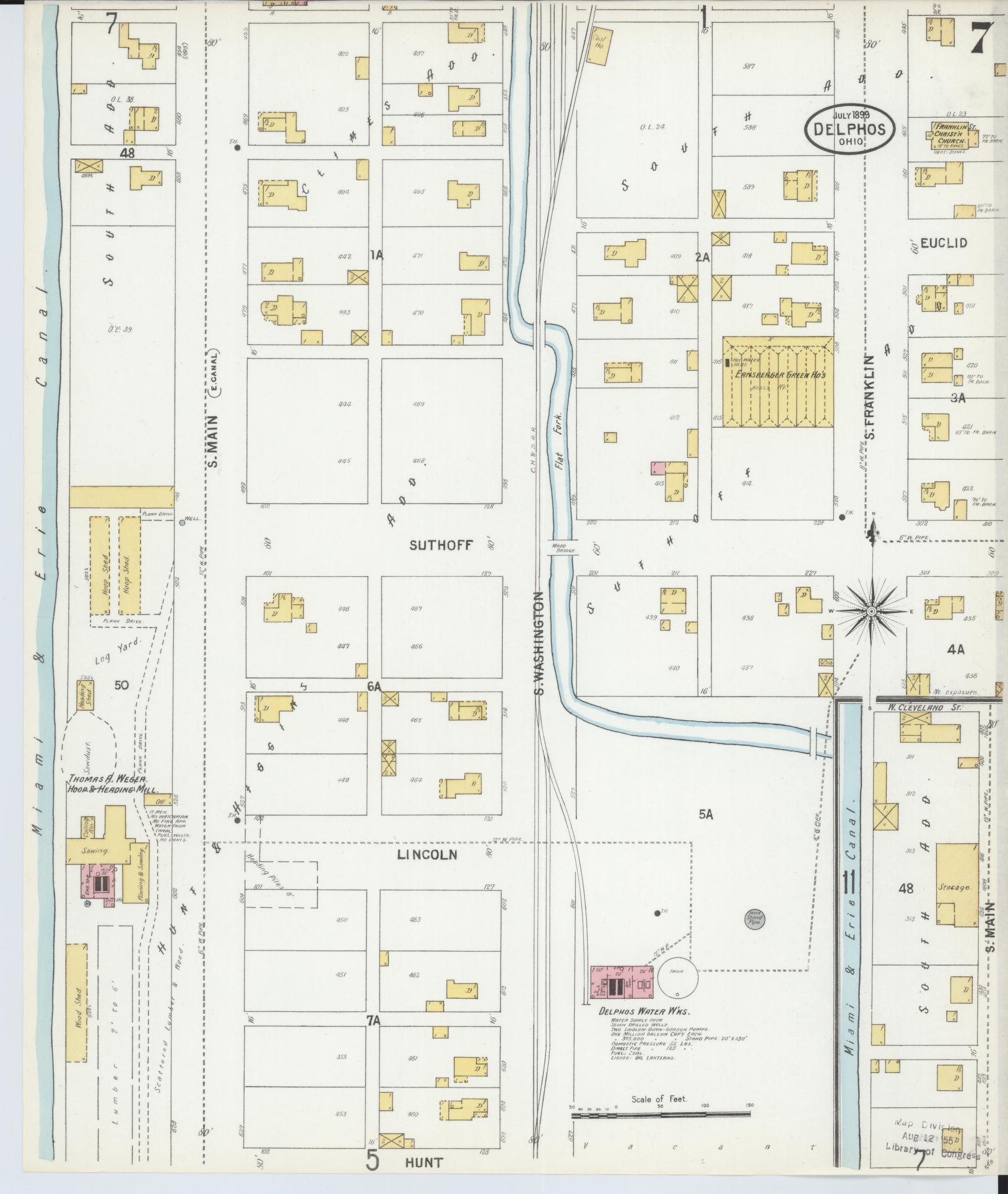 Sanborn Fire Insurance Map from Delphos, Van Wert And Allen Counties, Ohio (1899), Sheet #0007 - Historic Sanborn Fire Insurance Map Print, vintage old map wall art, antique decor, genealogy gift, Ohio Ohio map