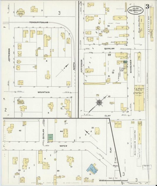 Sanborn Fire Insurance Map from Kerrville, Kerr County, Texas (1910), Sheet #0003 - Historic Sanborn Fire Insurance Map Print, vintage old map wall art, antique decor, genealogy gift, Texas Texas map