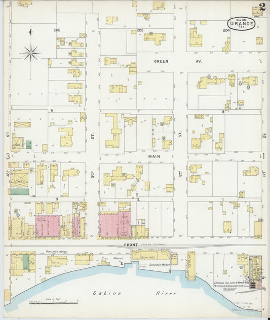 Sanborn Fire Insurance Map from Orange, Orange County, Texas (1896), Sheet #0002 - Historic Sanborn Fire Insurance Map Print, vintage old map wall art, antique decor, genealogy gift, Texas Texas map