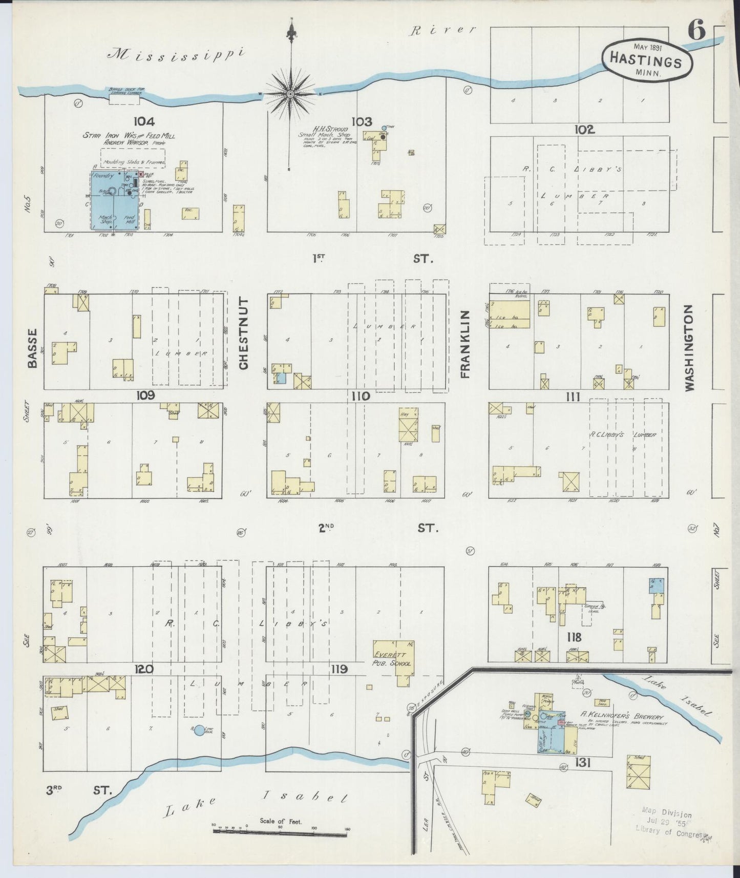 Sanborn Fire Insurance Map from Hastings, Dakota County, Minnesota (1891), Sheet #0006 - Complete Map Set gallery image, historic Sanborn map, vintage wall art, Minnesota Minnesota