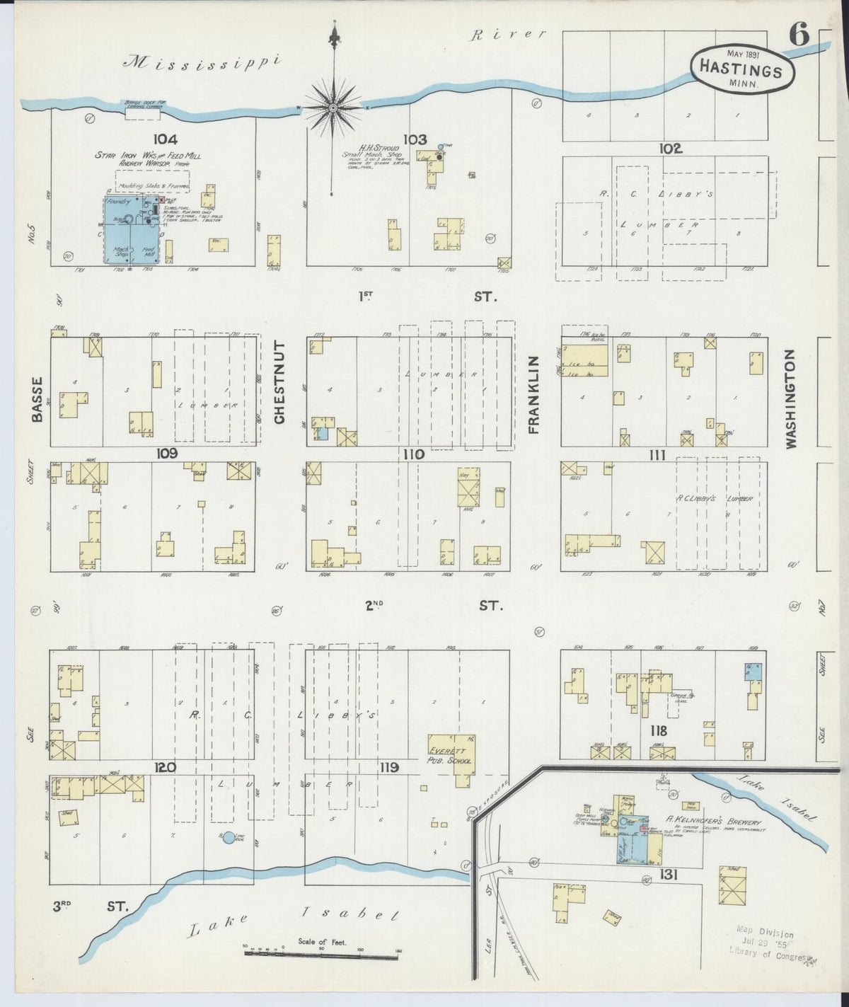Sanborn Fire Insurance Map from Hastings, Dakota County, Minnesota (1891), Sheet #0006 - Complete Map Set gallery image, historic Sanborn map, vintage wall art, Minnesota Minnesota