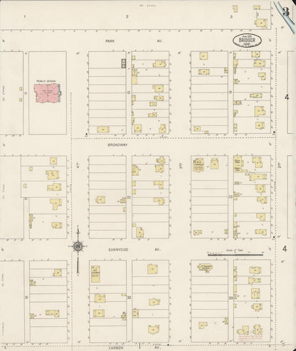Sanborn Fire Insurance Map from Bridger, Carbon County, Montana (1916), Sheet #0003 - Complete Map Set gallery image, historic Sanborn map, vintage wall art, Montana Montana
