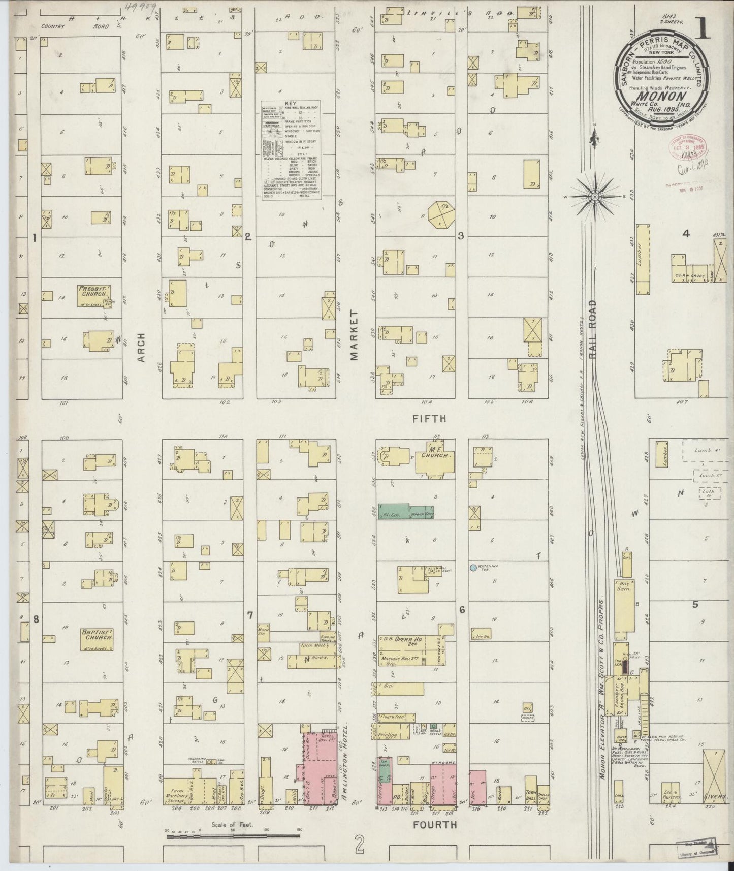 Sanborn Fire Insurance Map from Monon, White County, Indiana (1895), Sheet #0001 - Complete Map Set gallery image, historic Sanborn map, vintage wall art, Indiana Indiana
