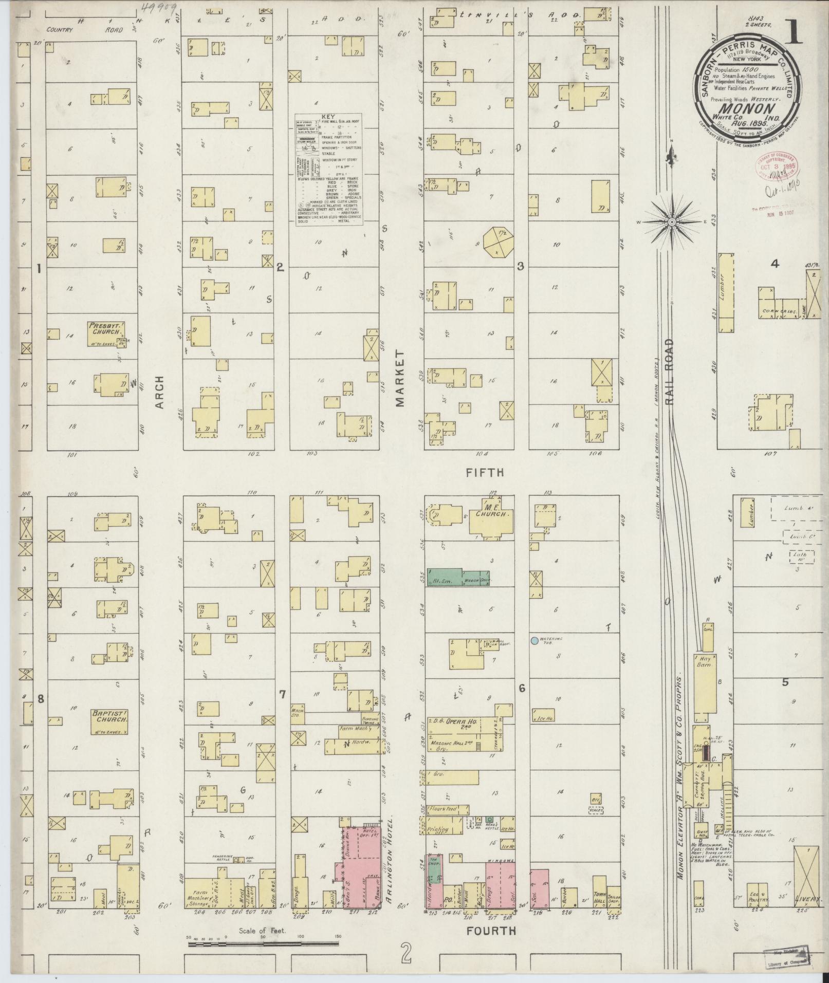 Sanborn Fire Insurance Map from Monon, White County, Indiana (1895), Sheet #0001 - Complete Map Set gallery image, historic Sanborn map, vintage wall art, Indiana Indiana