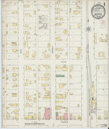 Sanborn Fire Insurance Map from Monon, White County, Indiana (1895), Sheet #0001 - Complete Map Set gallery image, historic Sanborn map, vintage wall art, Indiana Indiana