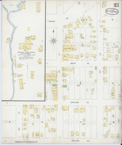 Sanborn Fire Insurance Map from Hot Springs, Garland County, Arkansas (1896), Sheet #0021 - Complete Map Set gallery image, historic Sanborn map, vintage wall art, Arkansas Arkansas
