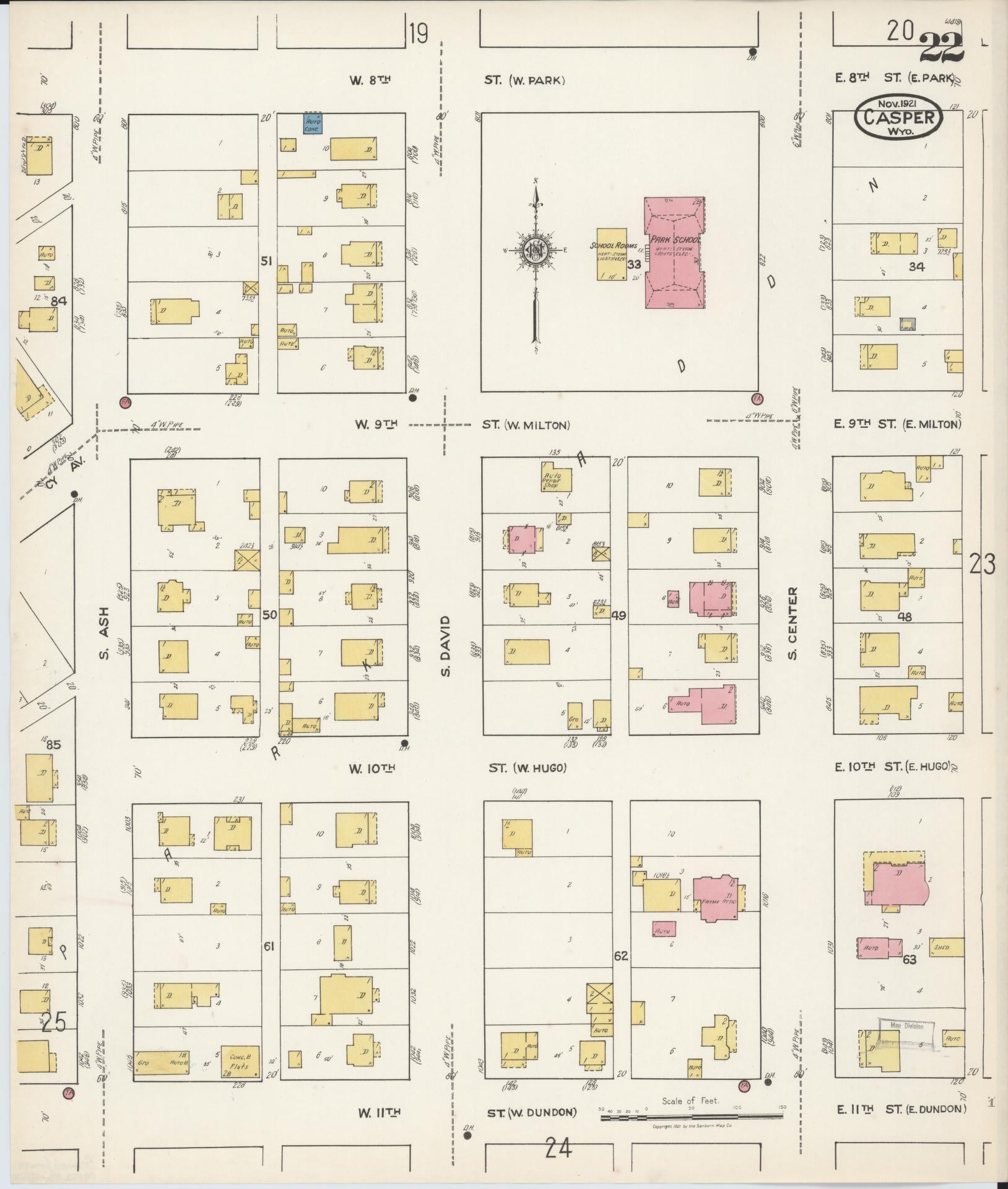 Sanborn Fire Insurance Map from Casper, Natrona County, Wyoming (1921), Sheet #0023 - Complete Map Set gallery image, historic Sanborn map, vintage wall art, Wyoming Wyoming