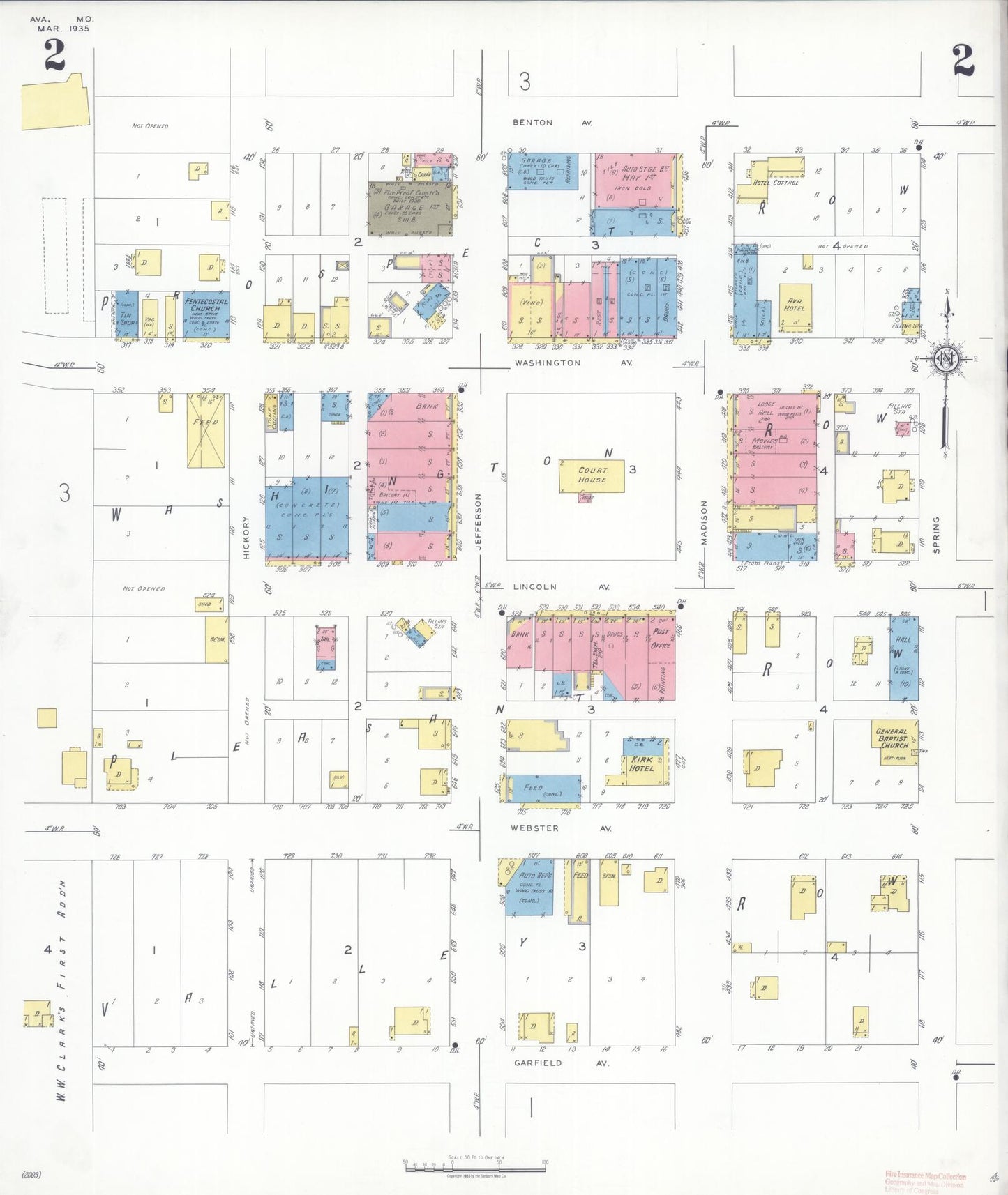 Sanborn Fire Insurance Map from Ava, Douglas County, Missouri (1935), Sheet #0002 - Complete Map Set gallery image, historic Sanborn map, vintage wall art, Missouri Missouri