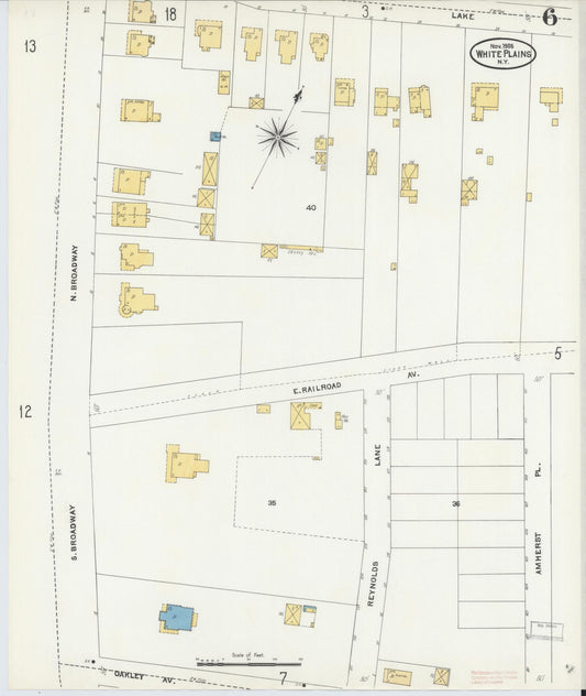 Sanborn Fire Insurance Map from White Plains, Westchester County, New York (1905), Sheet #0006 - Historic Sanborn Fire Insurance Map Print, vintage old map wall art, antique decor, genealogy gift, New York New York map