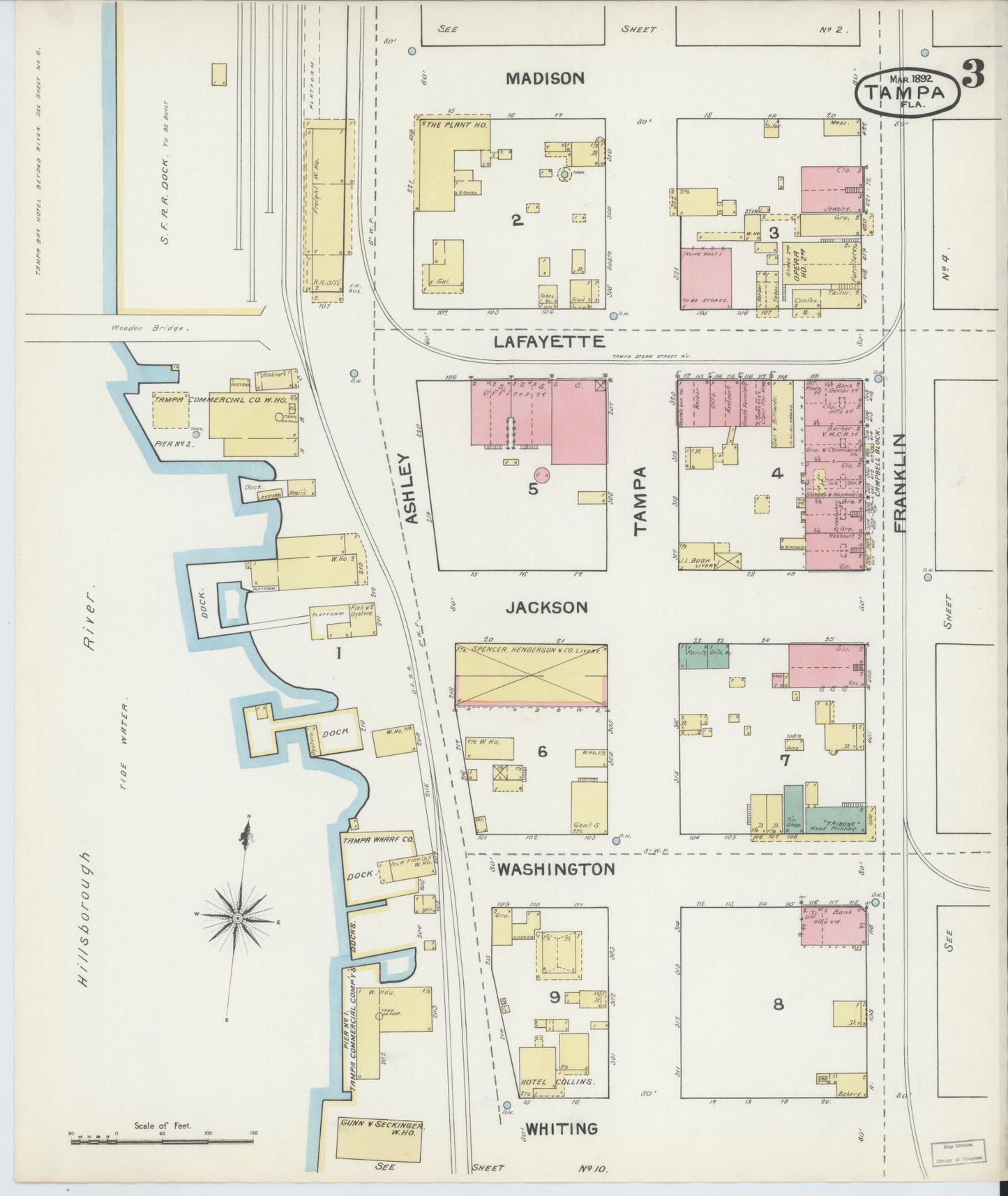 Sanborn Fire Insurance Map from Tampa, Hillsborough County, Florida (1892), Sheet #0003 - Complete Map Set gallery image, historic Sanborn map, vintage wall art, Florida Florida