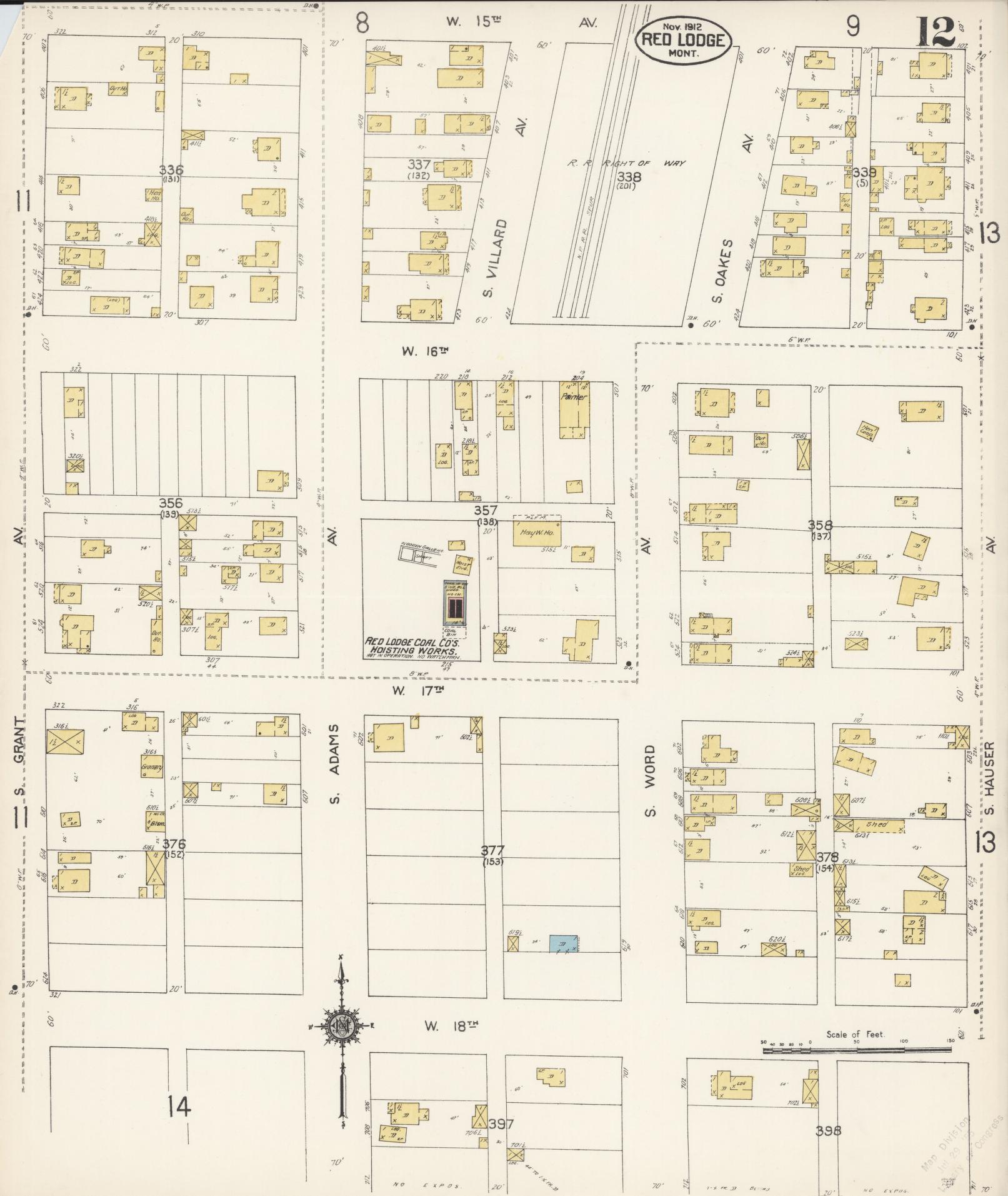 Sanborn Fire Insurance Map from Red Lodge, Carbon County, Montana (1912), Sheet #0012 - Historic Sanborn Fire Insurance Map Print, vintage old map wall art, antique decor, genealogy gift, Montana Montana map