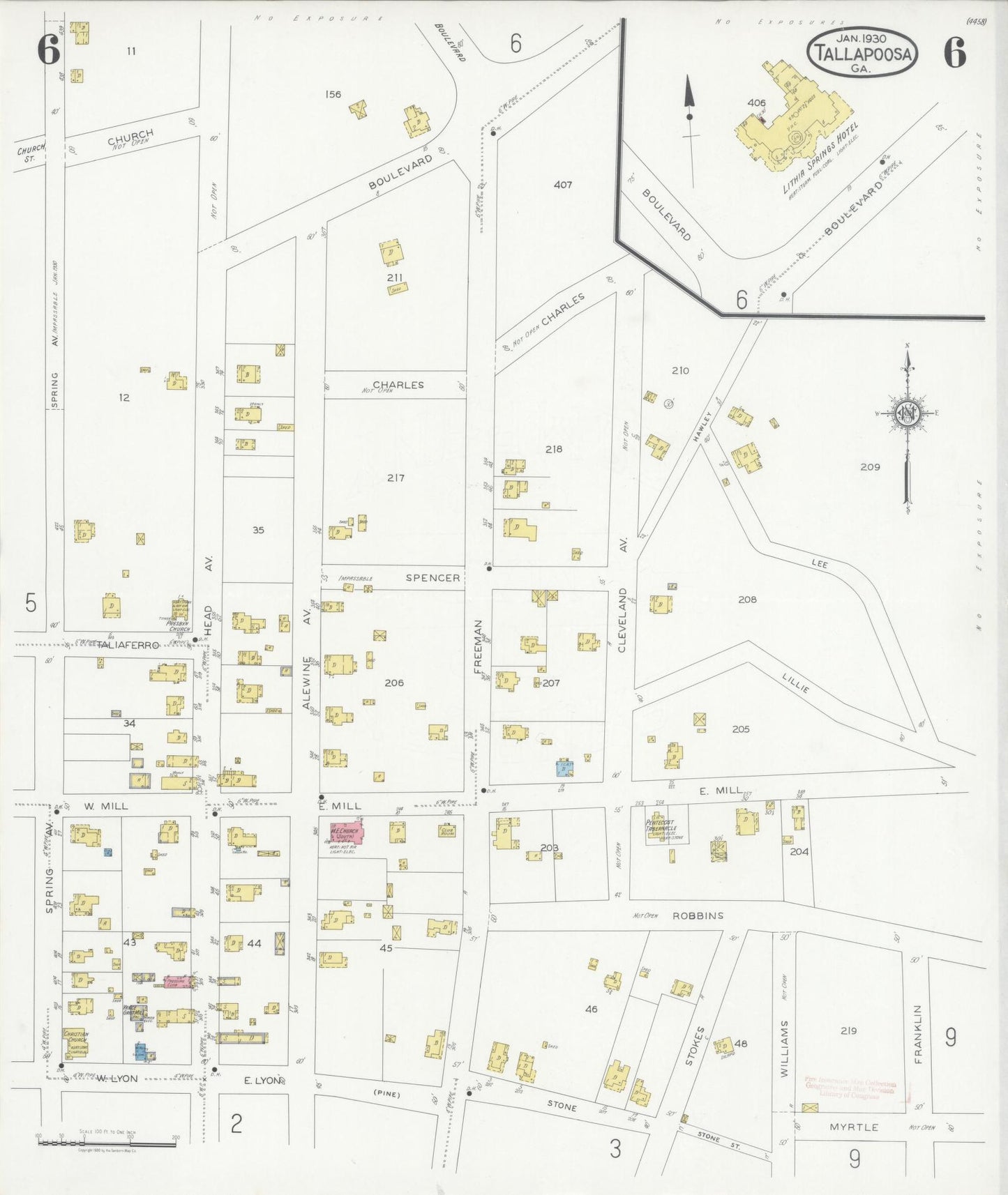 Sanborn Fire Insurance Map from Tallapoosa, Haralson County, Georgia (1930), Sheet #0006 - Complete Map Set gallery image, historic Sanborn map, vintage wall art, Georgia Georgia