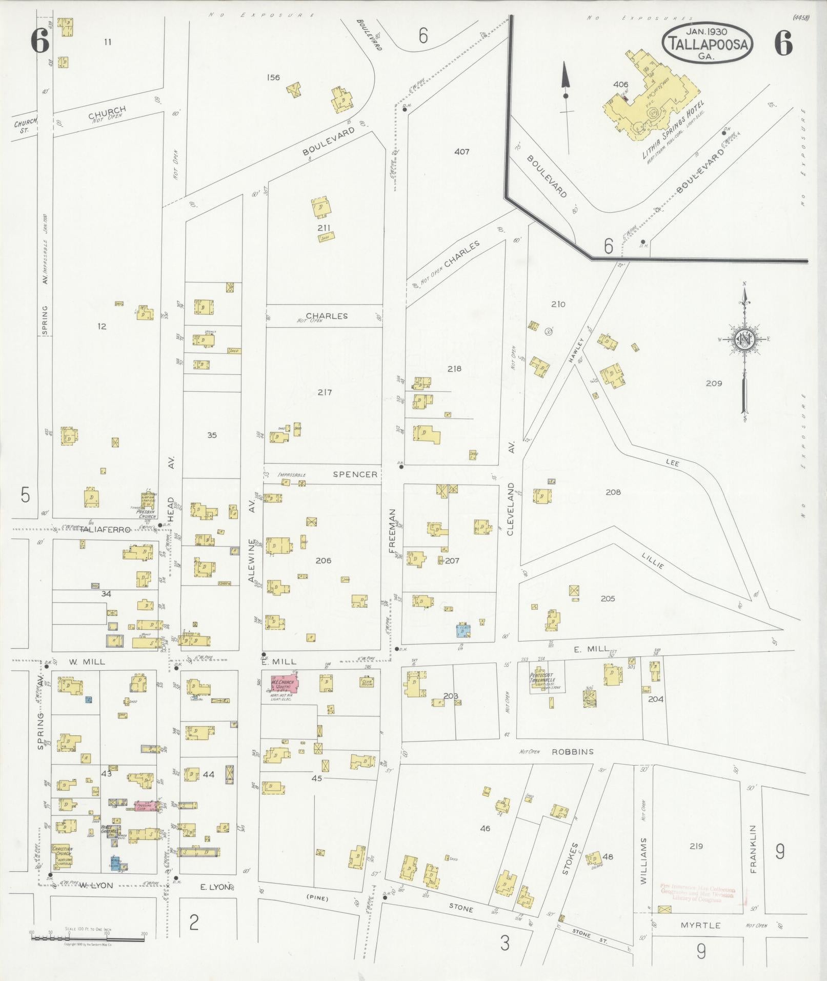 Sanborn Fire Insurance Map from Tallapoosa, Haralson County, Georgia (1930), Sheet #0006 - Complete Map Set gallery image, historic Sanborn map, vintage wall art, Georgia Georgia