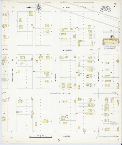 Sanborn Fire Insurance Map from Guthrie, Logan County, Oklahoma (1908), Sheet #0007 - Complete Map Set gallery image, historic Sanborn map, vintage wall art, Oklahoma Oklahoma