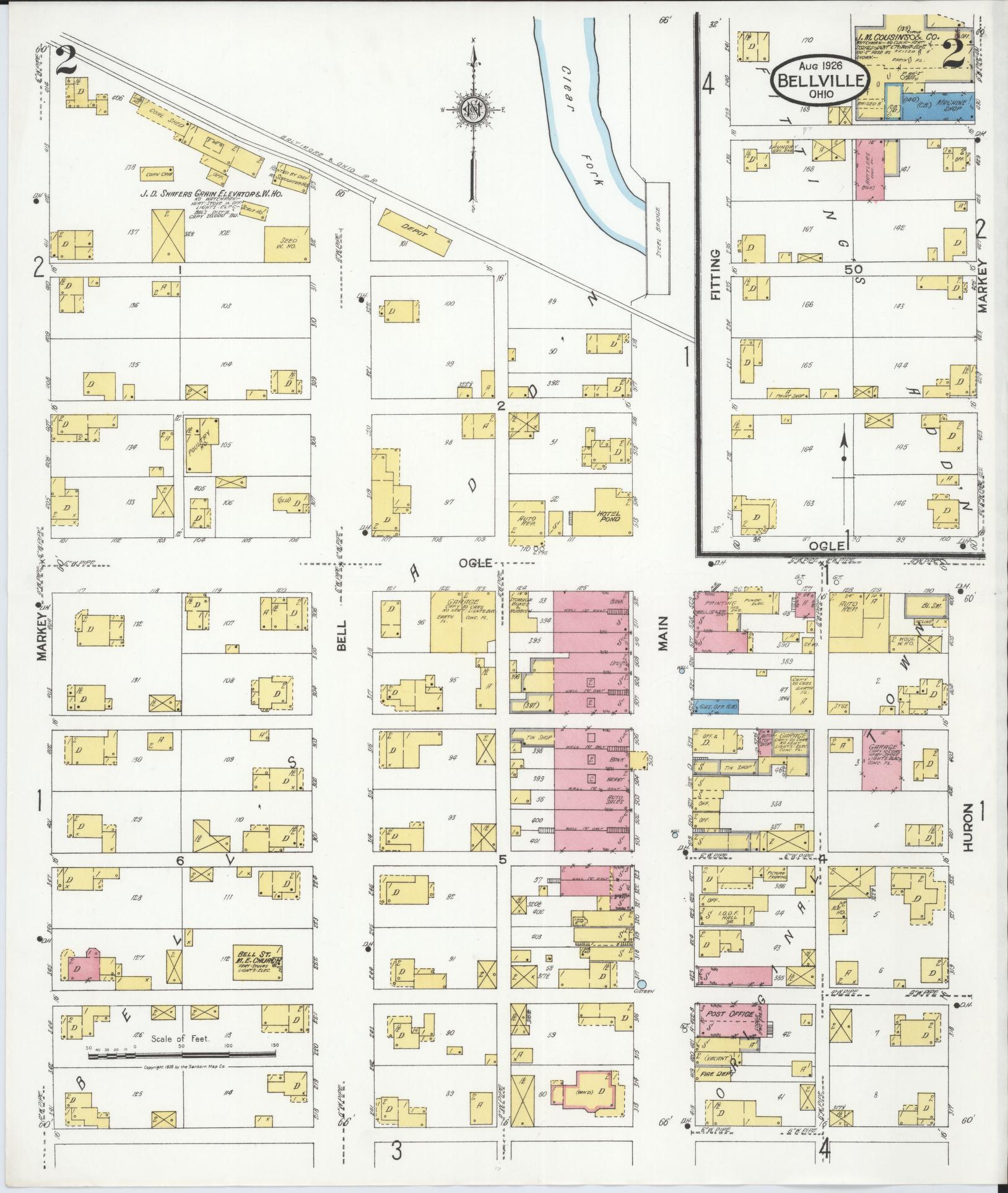 Sanborn Fire Insurance Map from Bellville, Richland County, Ohio (1926), Sheet #0002 - Historic Sanborn Fire Insurance Map Print, vintage old map wall art, antique decor, genealogy gift, Ohio Ohio map