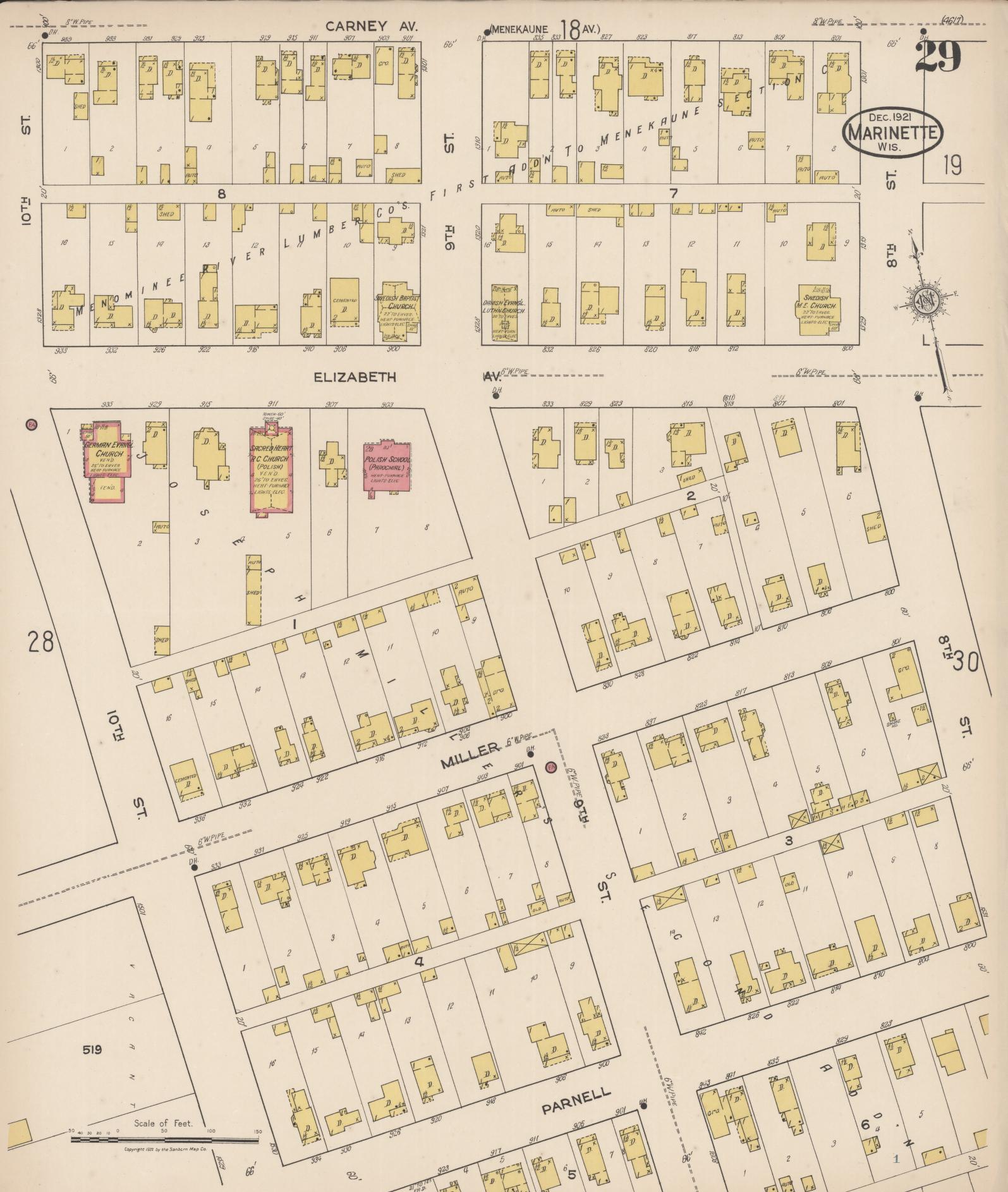 Sanborn Fire Insurance Map from Marinette, Marinette County, Wisconsin (1921), Sheet #0029 - Complete Map Set gallery image, historic Sanborn map, vintage wall art, Wisconsin Wisconsin