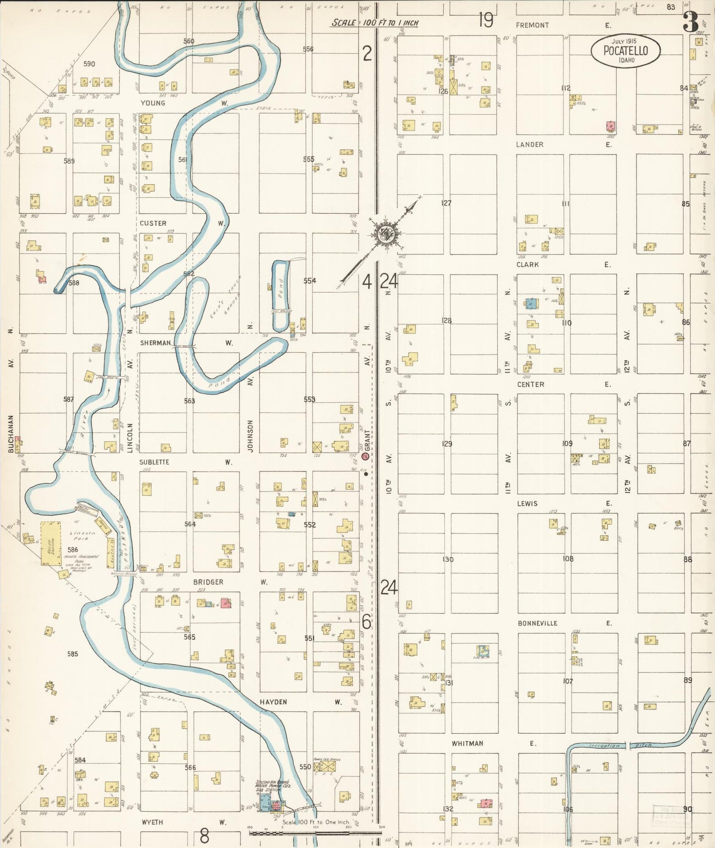 Sanborn Fire Insurance Map from Pocatello, Bannock County, Idaho (1915), Sheet #0003 - Complete Map Set gallery image, historic Sanborn map, vintage wall art, Idaho Idaho