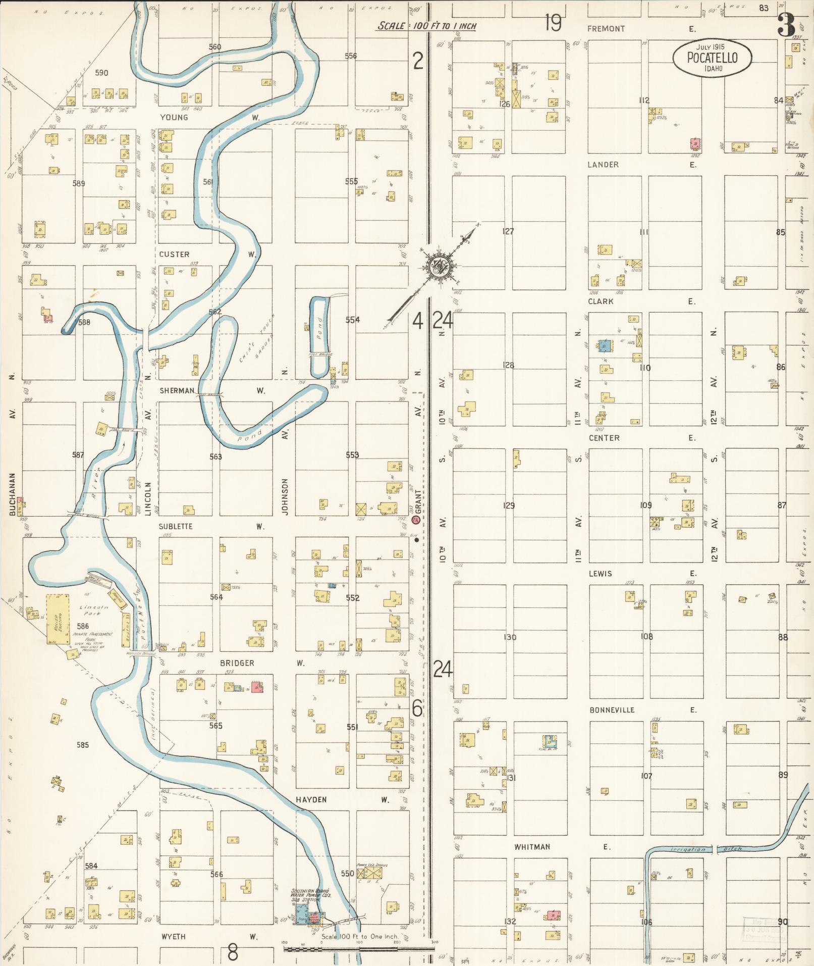Sanborn Fire Insurance Map from Pocatello, Bannock County, Idaho (1915), Sheet #0003 - Complete Map Set gallery image, historic Sanborn map, vintage wall art, Idaho Idaho