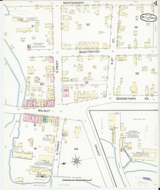 Sanborn Fire Insurance Map from Milford, Kent And Sussex Counties, Delaware (1891), Sheet #0004 - Historic Sanborn Fire Insurance Map Print, vintage old map wall art, antique decor, genealogy gift, Delaware Delaware map