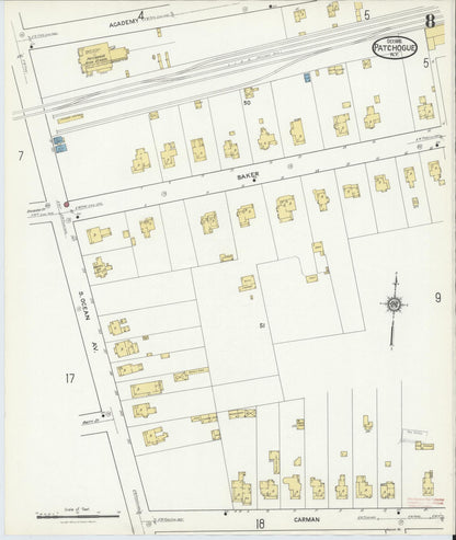 Sanborn Fire Insurance Map from Patchogue, Suffolk County, New York (1916), Sheet #0008 - Complete Map Set gallery image, historic Sanborn map, vintage wall art, New York New York