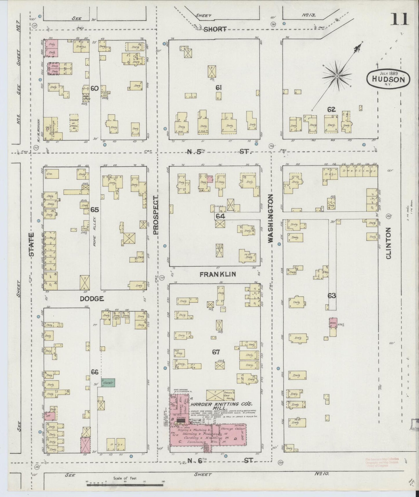 Sanborn Fire Insurance Map from Hudson, Columbia County, New York (1889), Sheet #0011 - Historic Sanborn Fire Insurance Map Print, vintage old map wall art, antique decor, genealogy gift, New York New York map