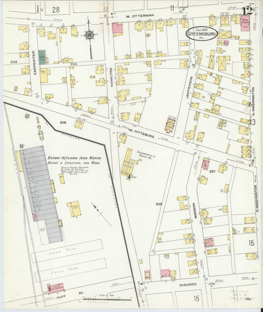 Sanborn Fire Insurance Map from Greensburg, Westmoreland County, Pennsylvania (1909), Sheet #0012 - Historic Sanborn Fire Insurance Map Print, vintage old map wall art, antique decor, genealogy gift, Pennsylvania Pennsylvania map