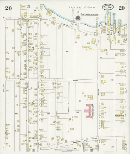 Sanborn Fire Insurance Map from Biloxi, Harrison County, Mississippi (1925), Sheet #0020 - Complete Map Set gallery image, historic Sanborn map, vintage wall art, Mississippi Mississippi