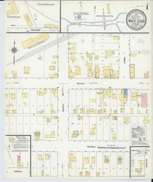 Sanborn Fire Insurance Map from White Cloud, Newaygo County, Michigan (1911), Sheet #0001 - Historic Sanborn Fire Insurance Map Print, vintage old map wall art, antique decor, genealogy gift, Michigan Michigan map