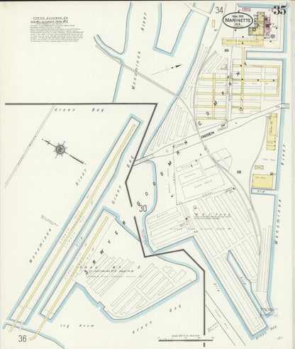 Sanborn Fire Insurance Map from Marinette, Marinette County, Wisconsin (1910), Sheet #0035 - Historic Sanborn Fire Insurance Map Print, vintage old map wall art, antique decor, genealogy gift, Wisconsin Wisconsin map