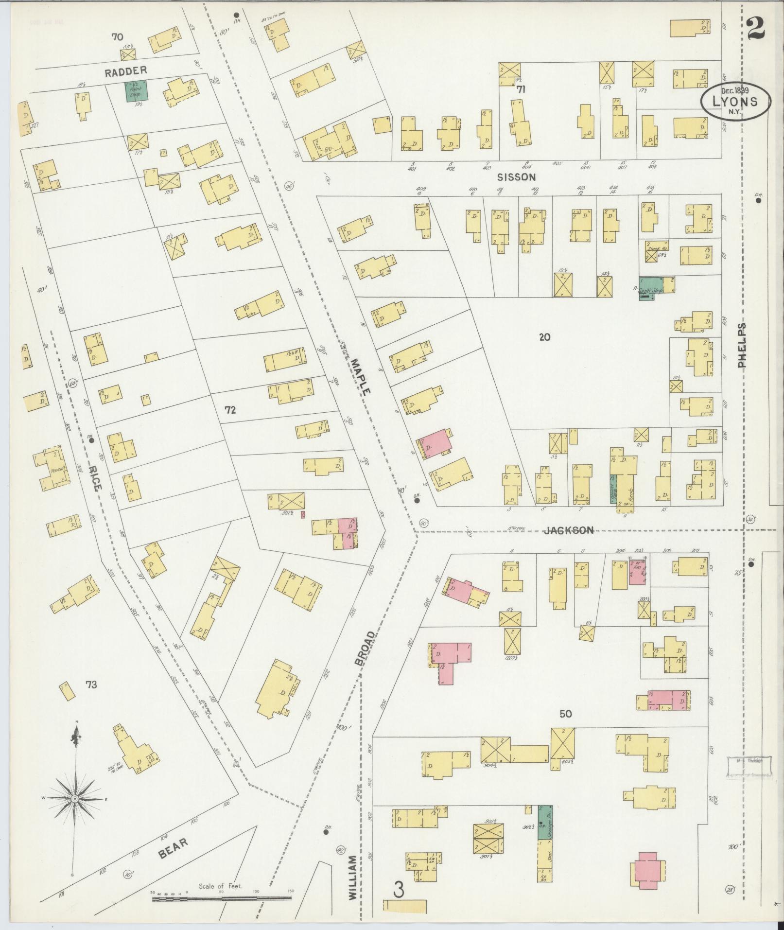 Sanborn Fire Insurance Map from Lyons, Wayne County, New York (1899), Sheet #0002 - Complete Map Set gallery image, historic Sanborn map, vintage wall art, New York New York