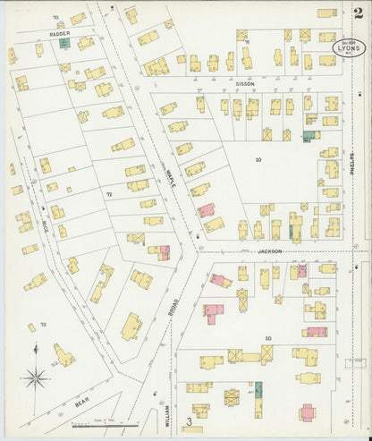 Sanborn Fire Insurance Map from Lyons, Wayne County, New York (1899), Sheet #0002 - Complete Map Set gallery image, historic Sanborn map, vintage wall art, New York New York