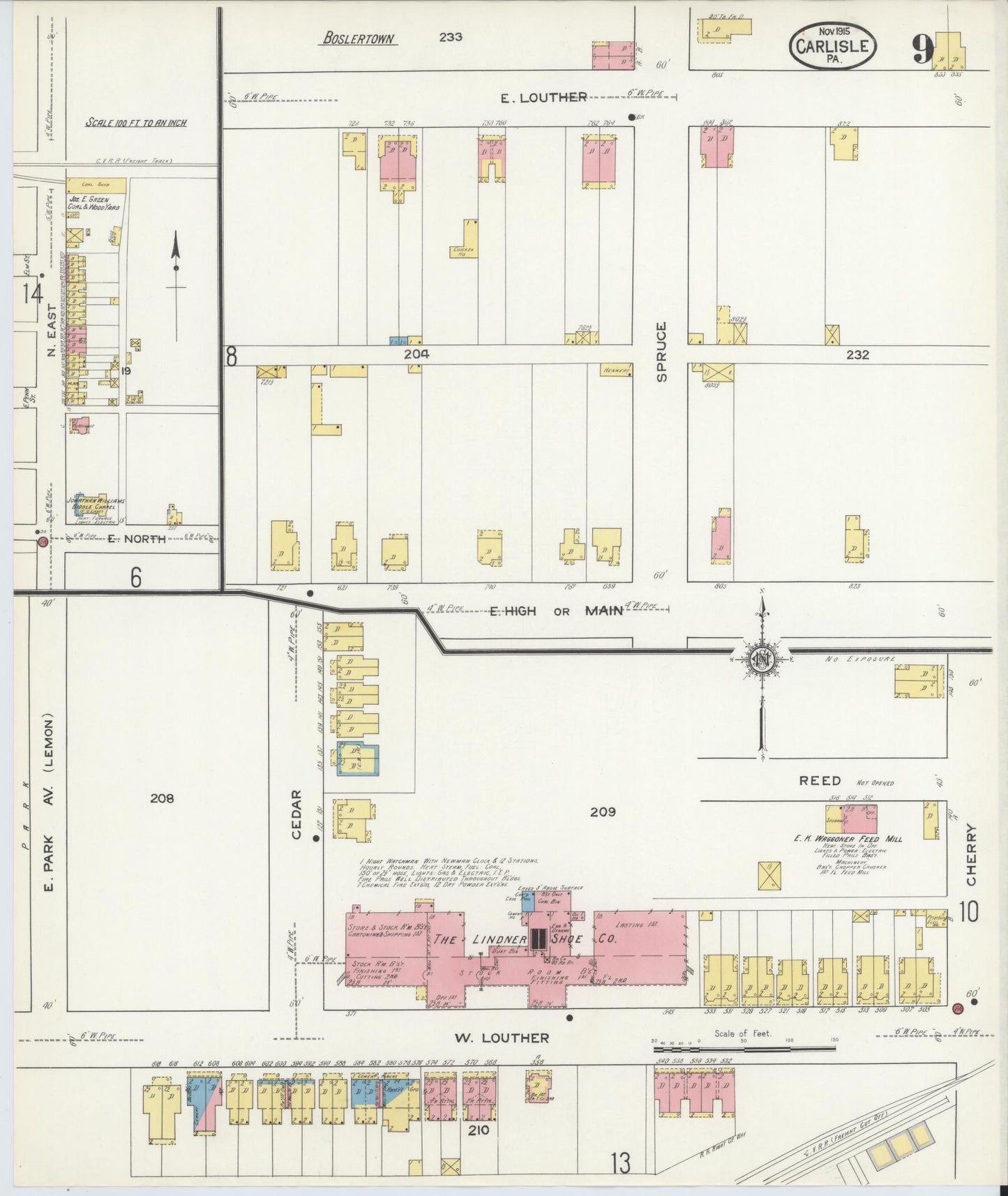 Sanborn Fire Insurance Map from Carlisle, Cumberland County, Pennsylvania (1915), Sheet #0009 - Historic Sanborn Fire Insurance Map Print, vintage old map wall art, antique decor, genealogy gift, Pennsylvania Pennsylvania map