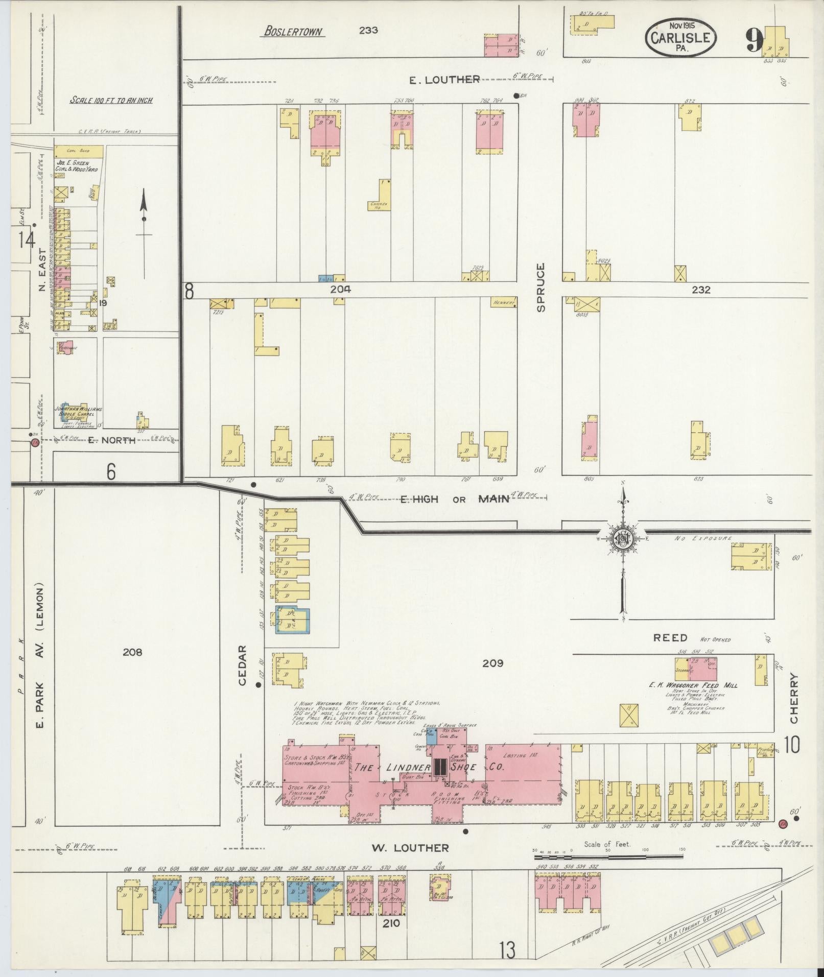 Sanborn Fire Insurance Map from Carlisle, Cumberland County, Pennsylvania (1915), Sheet #0009 - Historic Sanborn Fire Insurance Map Print, vintage old map wall art, antique decor, genealogy gift, Pennsylvania Pennsylvania map
