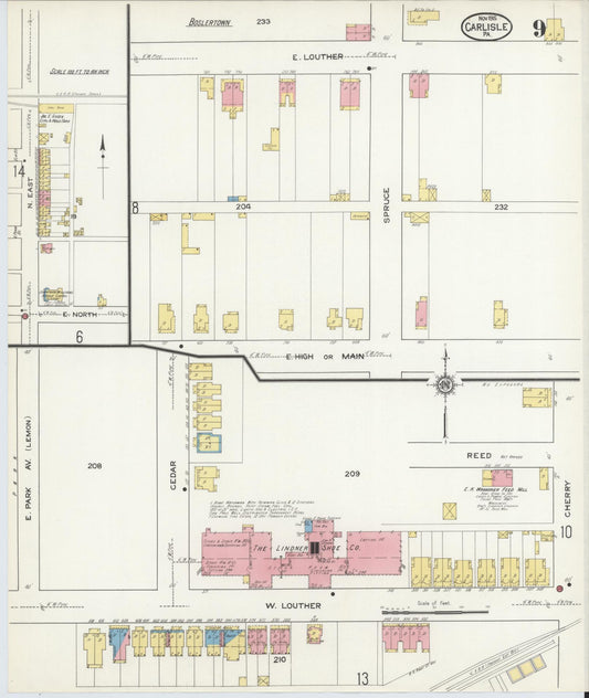 Sanborn Fire Insurance Map from Carlisle, Cumberland County, Pennsylvania (1915), Sheet #0009 - Historic Sanborn Fire Insurance Map Print, vintage old map wall art, antique decor, genealogy gift, Pennsylvania Pennsylvania map