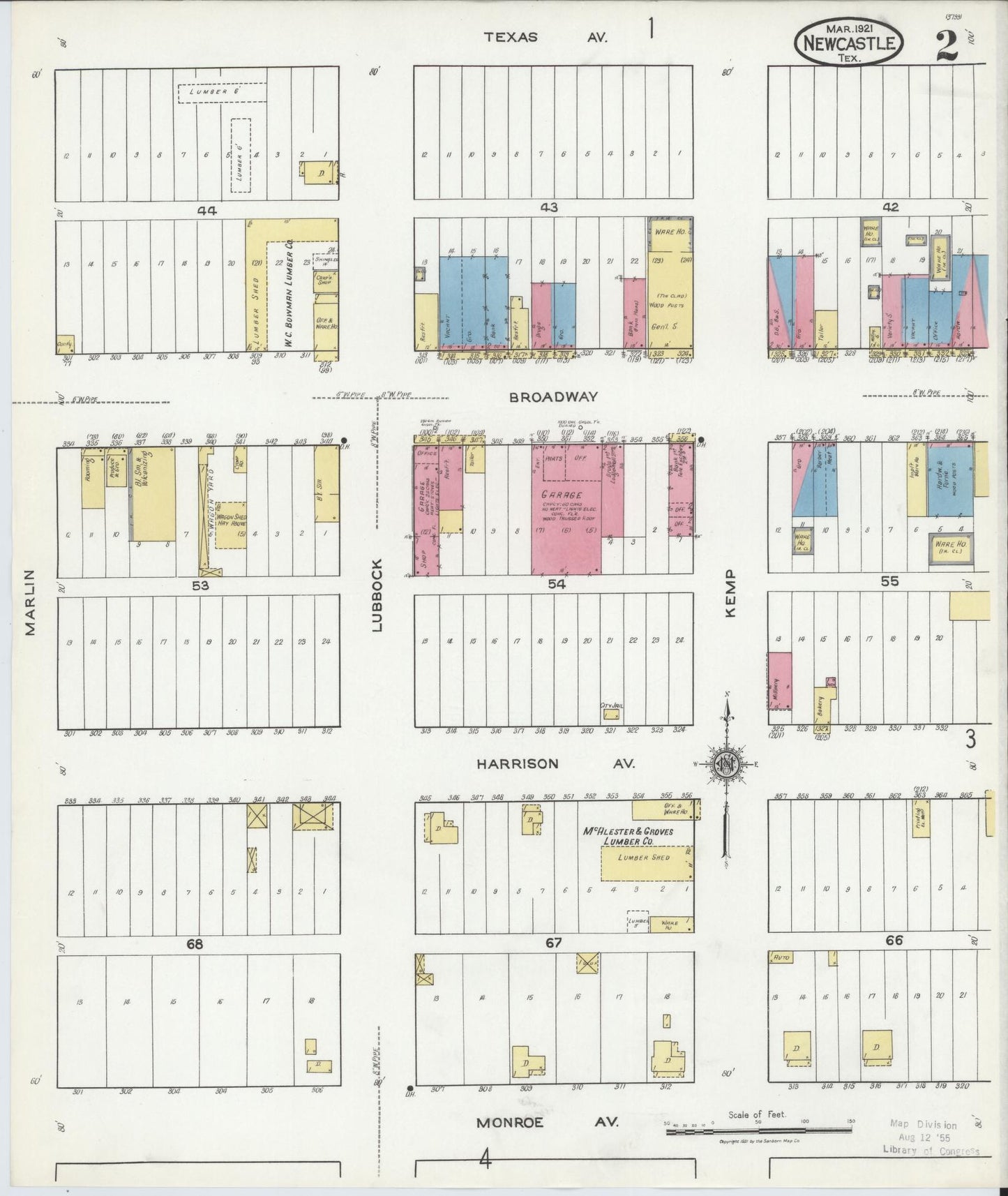 Sanborn Fire Insurance Map from Newcastle, Young County, Texas (1921), Sheet #0002 - Complete Map Set gallery image, historic Sanborn map, vintage wall art, Texas Texas