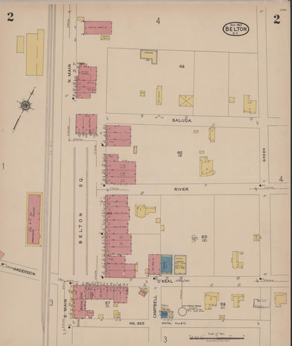 Sanborn Fire Insurance Map from Belton, Anderson County, South Carolina (1922), Sheet #0002 - Complete Map Set gallery image, historic Sanborn map, vintage wall art, South Carolina South Carolina