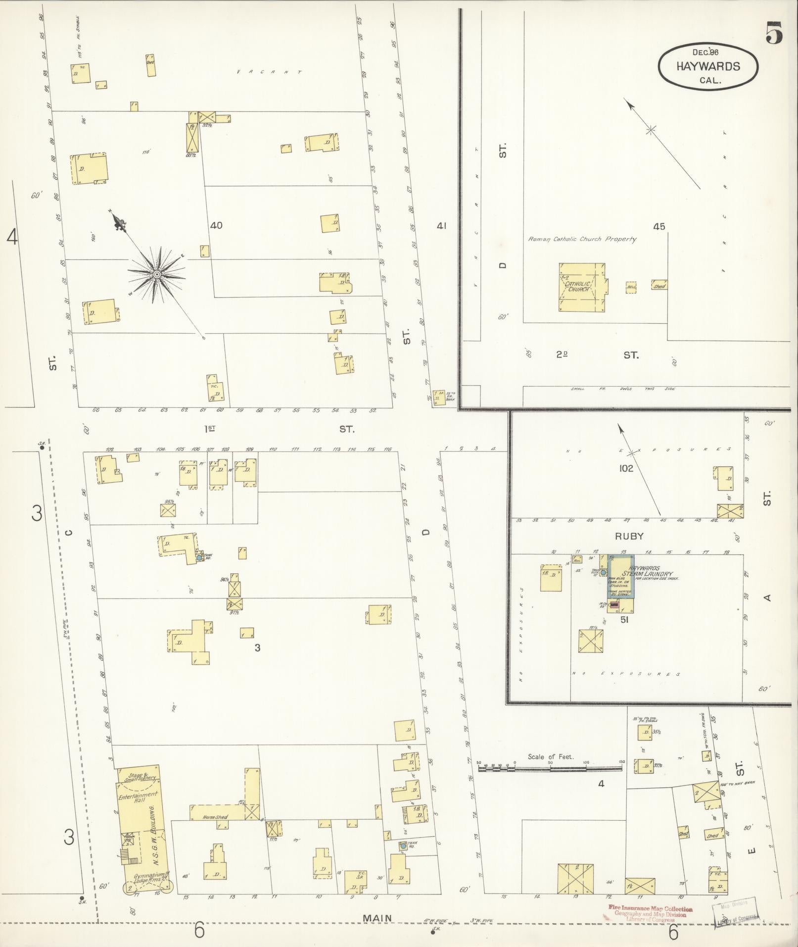 Sanborn Fire Insurance Map from Hayward, Alameda County, California (1896), Sheet #0005 - Complete Map Set gallery image, historic Sanborn map, vintage wall art, California California
