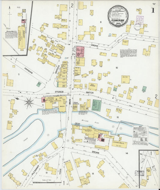 Sanborn Fire Insurance Map from Kennebunk, York County, Maine (1901), Sheet #0001 - Complete Map Set gallery image, historic Sanborn map, vintage wall art, Maine Maine