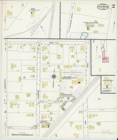 Sanborn Fire Insurance Map from Newbern, Dyer County, Tennessee (1909), Sheet #0002 - Complete Map Set gallery image, historic Sanborn map, vintage wall art, Tennessee Tennessee