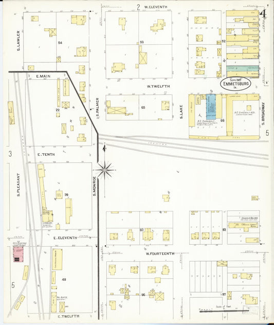 Sanborn Fire Insurance Map from Emmetsburg, Palo Alto County, Iowa (1907), Sheet #0004 - Historic Sanborn Fire Insurance Map Print, vintage old map wall art