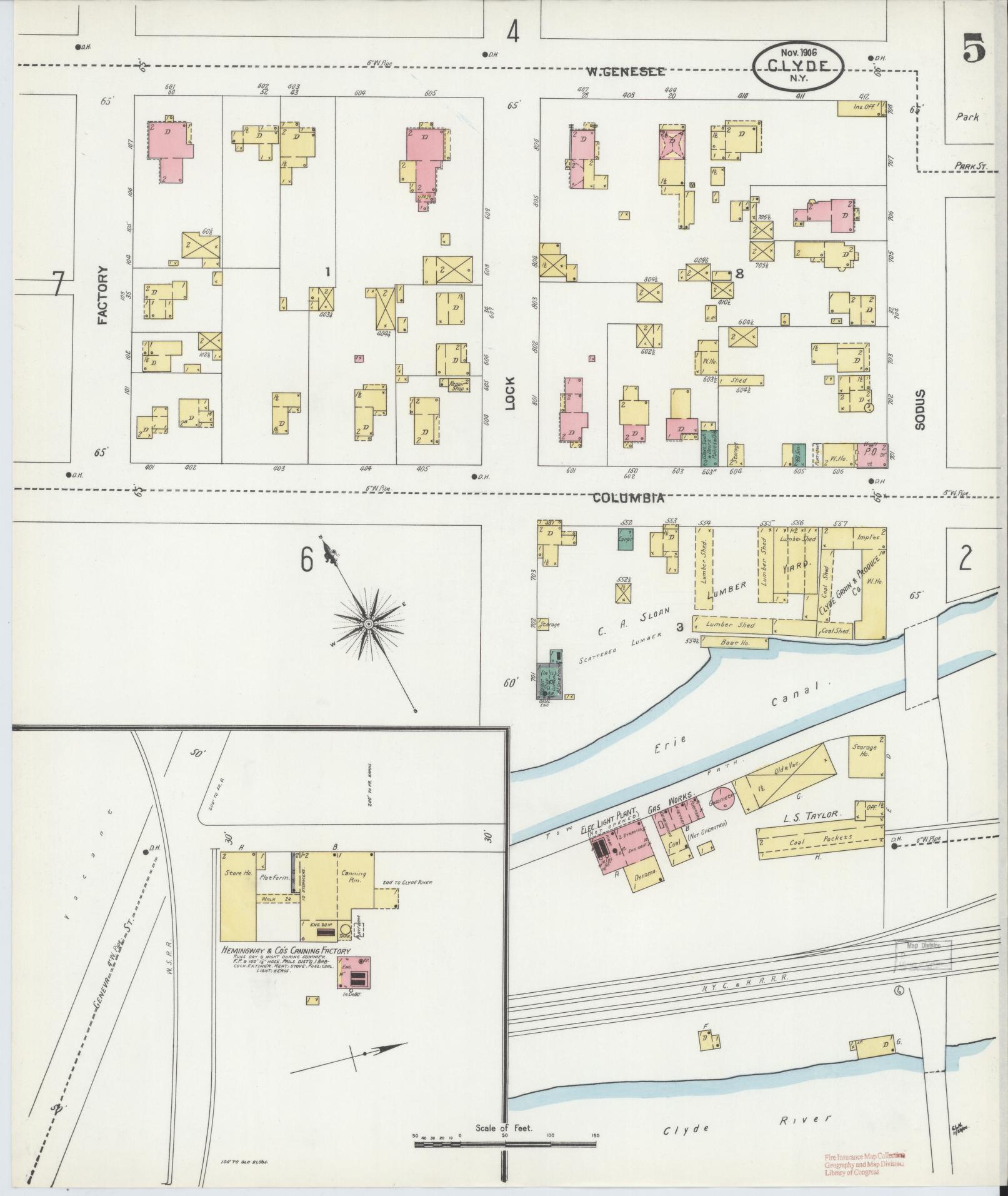 Sanborn Fire Insurance Map from Clyde, Wayne County, New York (1906), Sheet #0005 - Complete Map Set gallery image, historic Sanborn map, vintage wall art, New York New York
