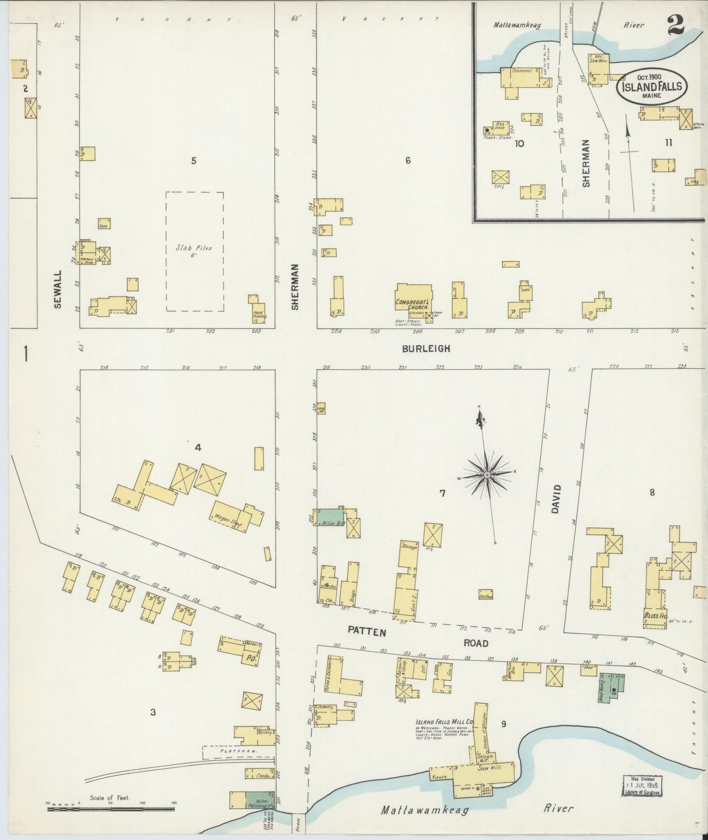Sanborn Fire Insurance Map from Island Falls, Aroostook County, Maine (1900), Sheet #0002 - Complete Map Set gallery image, historic Sanborn map, vintage wall art, Maine Maine
