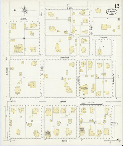 Sanborn Fire Insurance Map from Bonham, Fannin County, Texas (1909), Sheet #0012 - Complete Map Set gallery image, historic Sanborn map, vintage wall art, Texas Texas