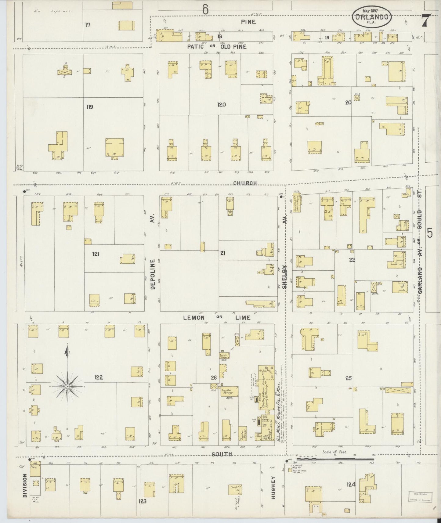Sanborn Fire Insurance Map from Orlando, Orange County, Florida (1897), Sheet #0007 - Historic Sanborn Fire Insurance Map Print, vintage old map wall art, antique decor, genealogy gift, Florida Florida map