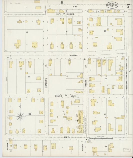 Sanborn Fire Insurance Map from Orlando, Orange County, Florida (1897), Sheet #0007 - Historic Sanborn Fire Insurance Map Print, vintage old map wall art, antique decor, genealogy gift, Florida Florida map